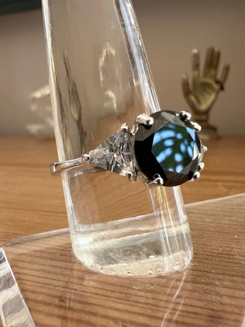 Black Simulated Diamond and CZ Ring 18KGE Size 8